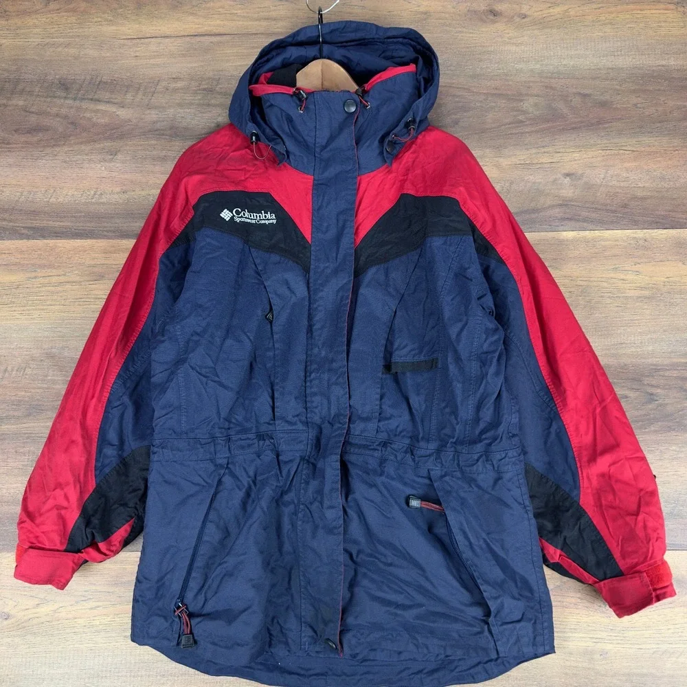 Vintage Columbia Omni-Tech Jacket Womens Medium Navy Red Colorblock Gorpcore Y2K